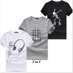 3 in 1 Men's shirt T-shirt Cotton Short Sleeve Cartoon Printed Young Men T-shirt Round Collar Slim