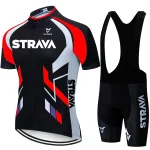 Good quality Fluorescent STRAVA Cycling Jersey sets red Bicycle Short Sleeve Cycling Clothing Bike maillot Cycling Jersey Bib shorts