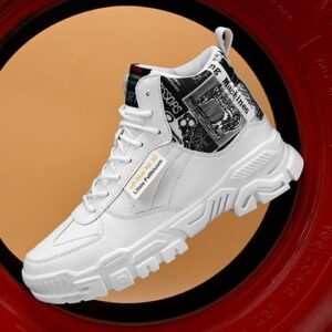 Mens Leather Casual Shoes Male Round Head High Gang Lace Up Big Size