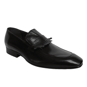 Blusaki Leather Kiltie Slip-on Shoes - Black