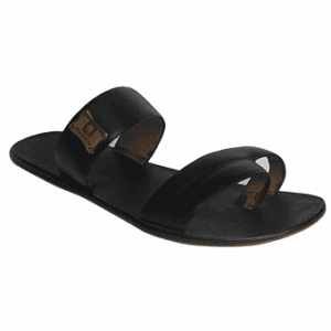 Honfuji Leather Double Slide Slippers - Black