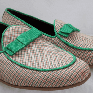 Light Brown Checked With Lemon Green Edged Laced & Bow